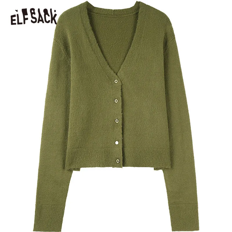 ELFSACK зеленый однотонный короткий Стильный женский кардиган 2019 осень длинный