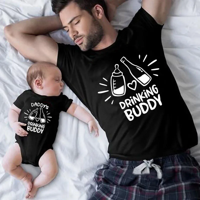 Хлопковая Повседневная футболка с надписью Buddy and Papa|Сочетающаяся одежда для