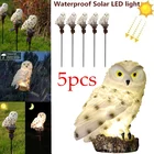 Садовые фонарики с солнечной панелью, водонепроницаемые уличные садовые светильники в виде совы, украшение в виде совы, двора, 5 шт. в упаковке
