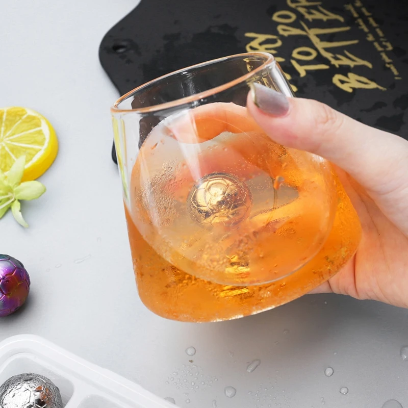 11XC Soccer Ball Shape Whiskey Stone Chilling Rocks Stainless Steel Reusable Ice Cubes for Cooling Wine Drinks Beverage Drinking |