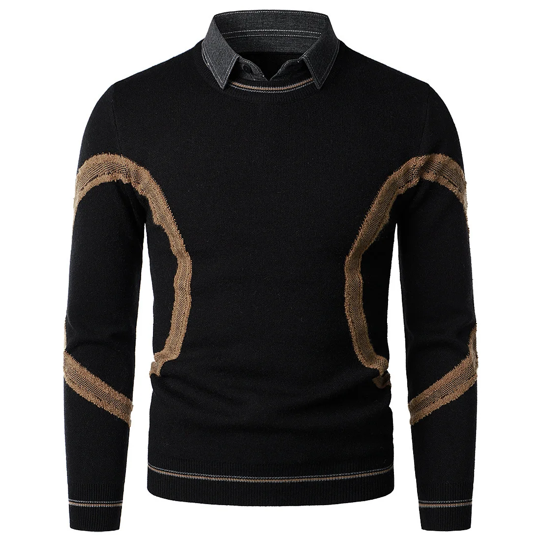 

Autumn and Winter Men's Clothing England Style Slim Fitting Denim Shirt Collar Sweater