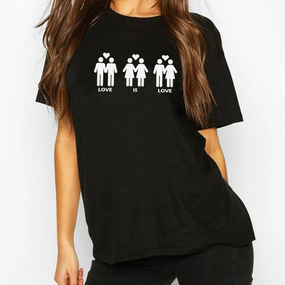 

Женская футболка с принтом Love Is Love, ЛГБТ-Прайд, Повседневная Свободная футболка с коротким рукавом, футболка для лесбиянок, ЛГБТ-топы, одежда
