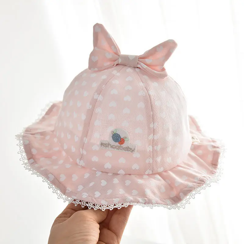 

5 Month - 2 Year Bow Lase Edge Toddler Cap Infant Girl Cotton Hat Newborn Baby Hats Boys Caps 1 Year Bucket Caps for Children