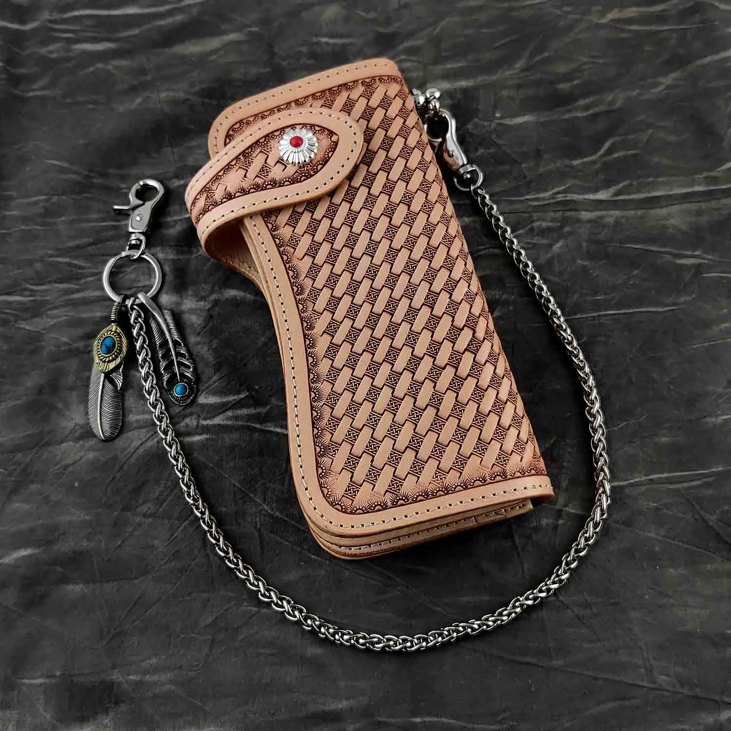 Мужской рельефный двойной байкерский кошелек модный длинный держатель для карт