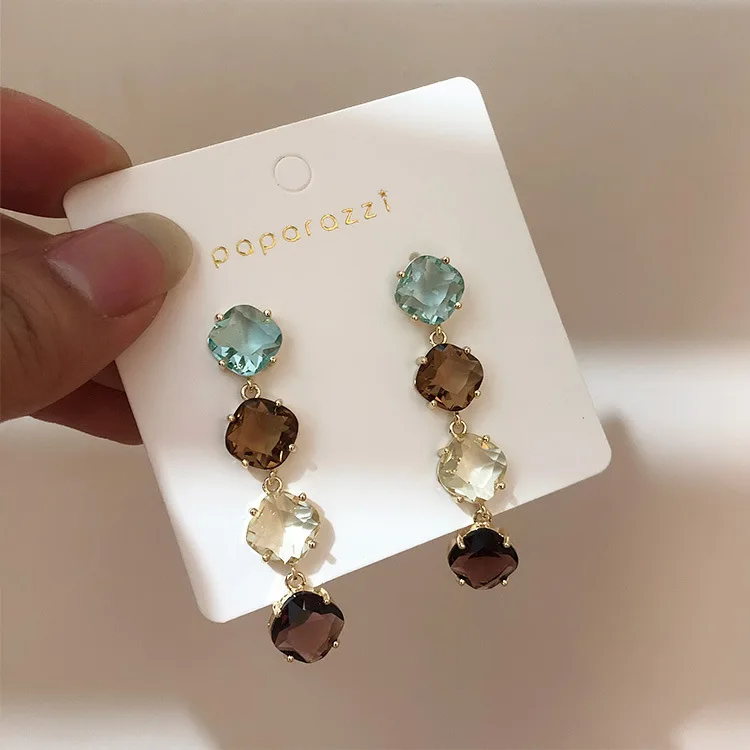 S925 серебро Pin цветные с украшением в виде кристаллов металла свисающие серьги для