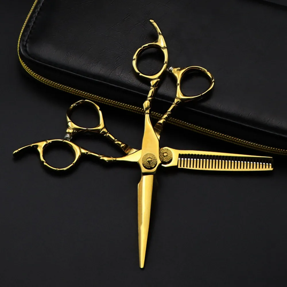 

Customize logo jp 440c steel 6 '' scissor Gold hair scissors cutting barber tools haircut thinning shears hairdresser scissors