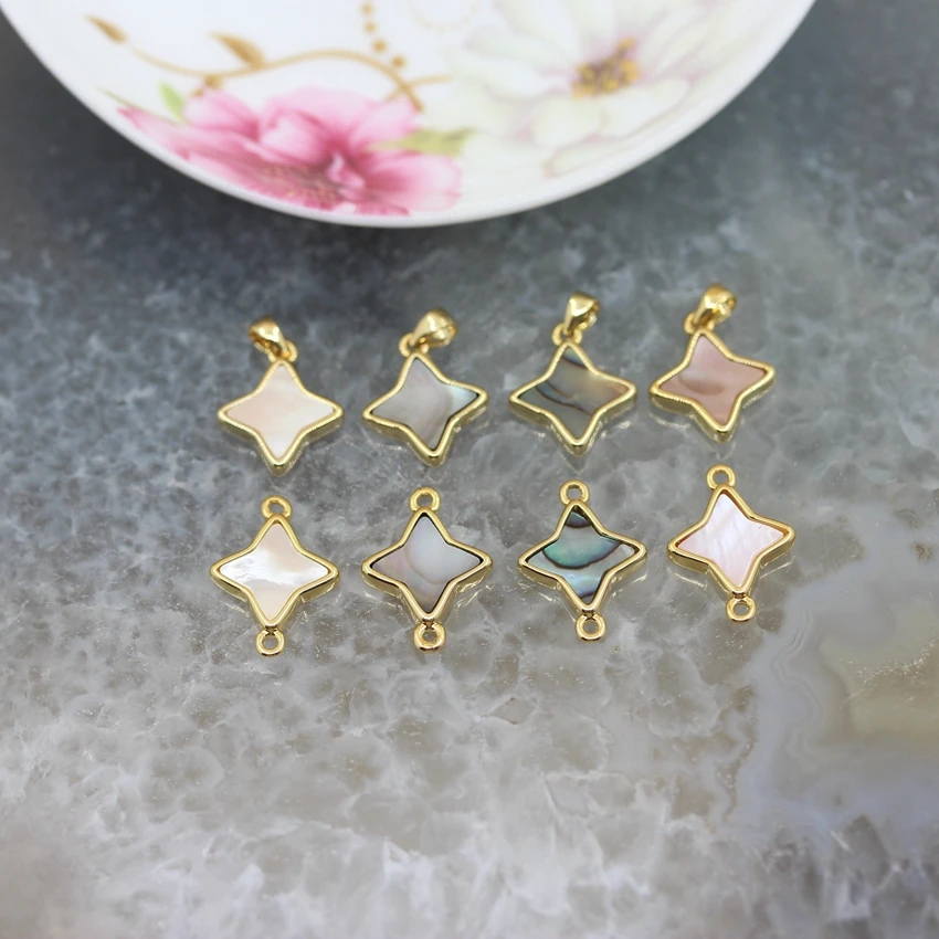5Pcs/lot，White/pink/gray/Abalone Shell Pendants，Plated Gold Edgeds star shape shell Connectors,  Making Jewelry Wholesale