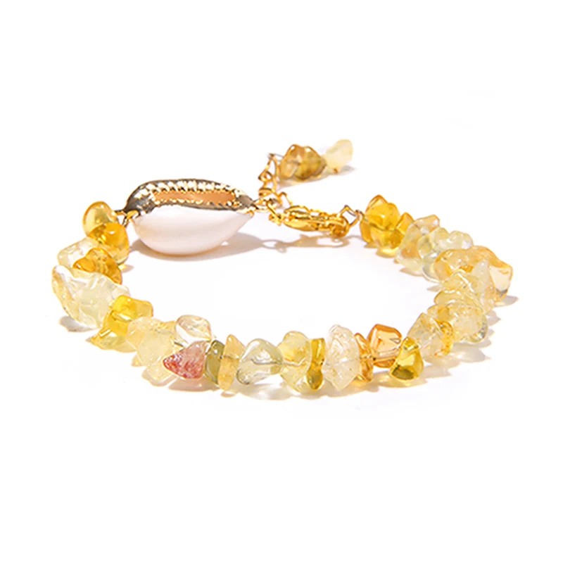 Citrine Женские браслеты, натуральный фиолетовый флюорит, Амазонит, браслет, оболочка, шарм, чип, бусины, Кристальные браслеты - Окраска металла: Citrine