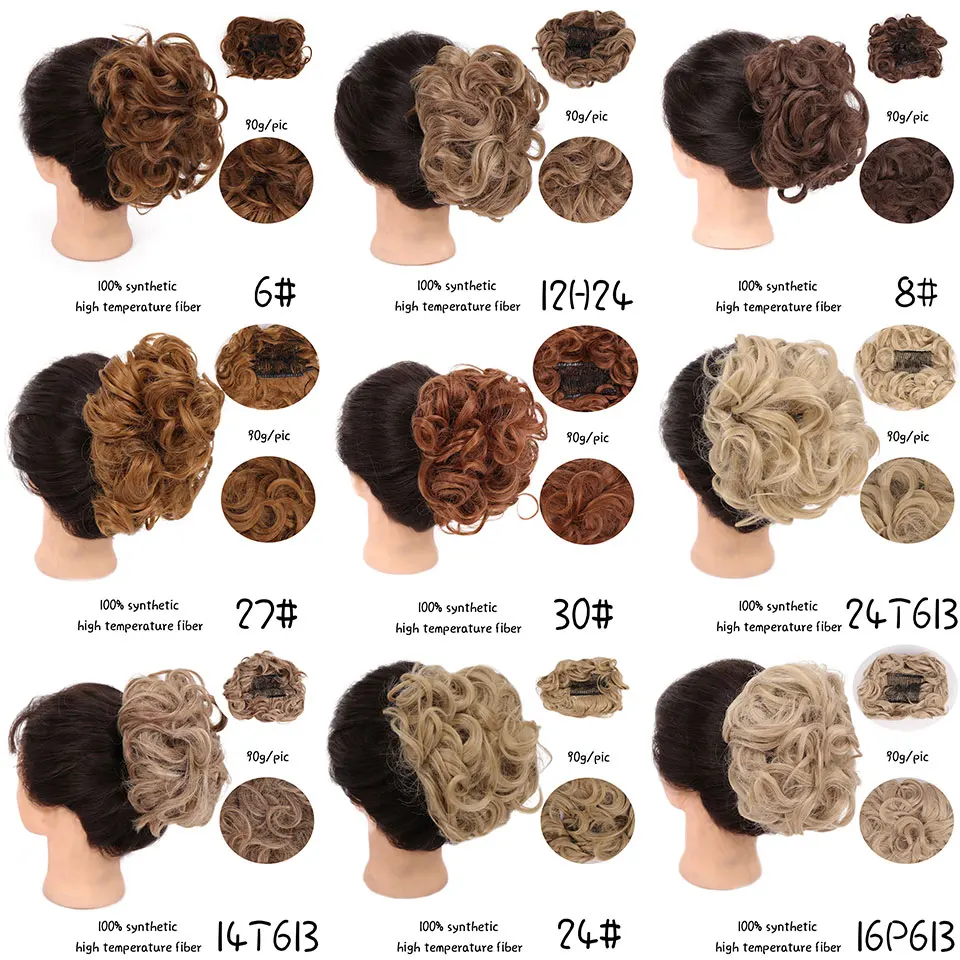 Buy QUEENYANG Synthetic Girls Curly Scrunchie Chignon With Rubber Band Brown Gray Updo Hairpiece High Temperture Fiber Fake Hair on