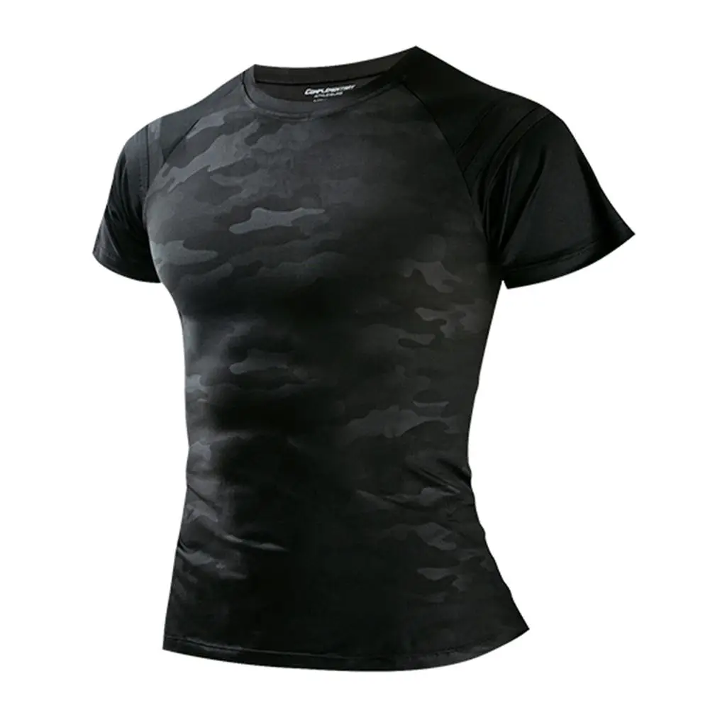 

Мужские спортивные футболки для бега быстросохнущая тренировочная футболка с коротким рукавом для фитнеса черная камуфляжная холодная тк...