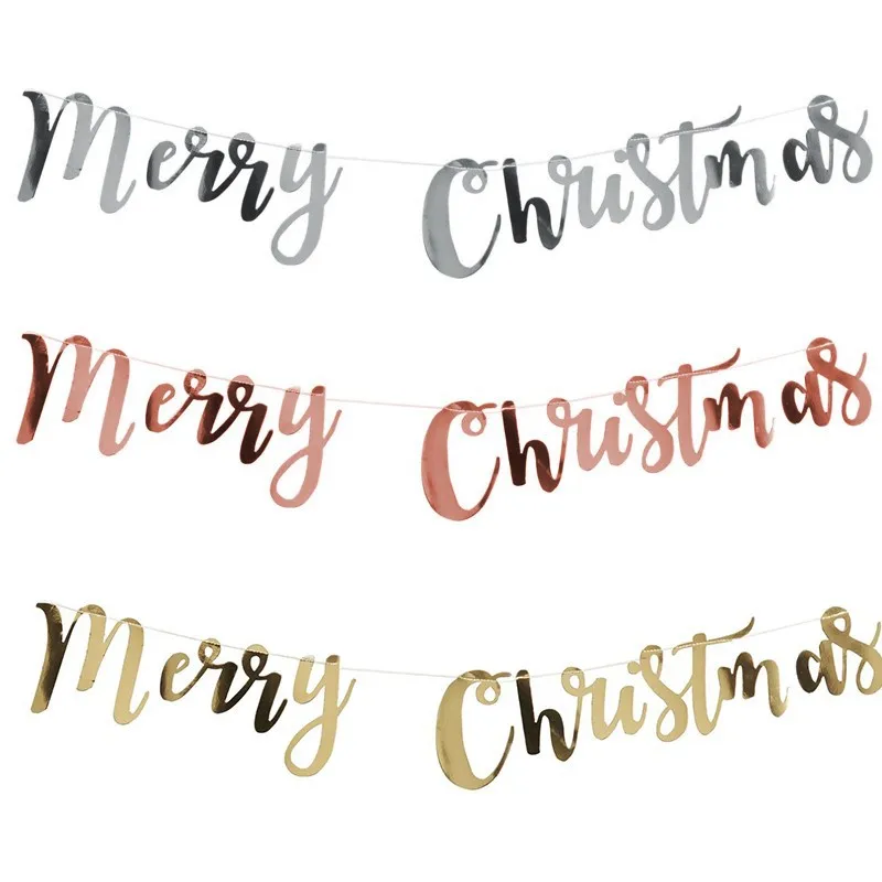 Розовое золото Счастливого Рождества баннеры Рождественское украшение для дома