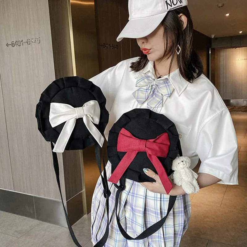 Сумка женская тканевая круглая с большим бантом повседневная 2020 |