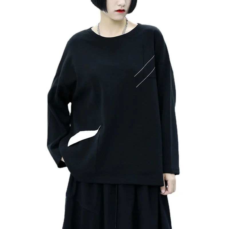 

Футболка женская оверсайз контрастных цветов, с круглым вырезом и длинным рукавом, весна-осень 2021