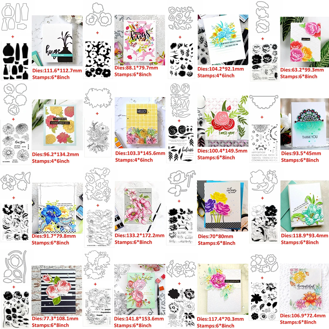 

Floral Bouquet Petal Sprig Frond Metal Cutting Dies With Clear Transparent Stamps Warm Wishes Words DIY Scrapbooking 2020 New