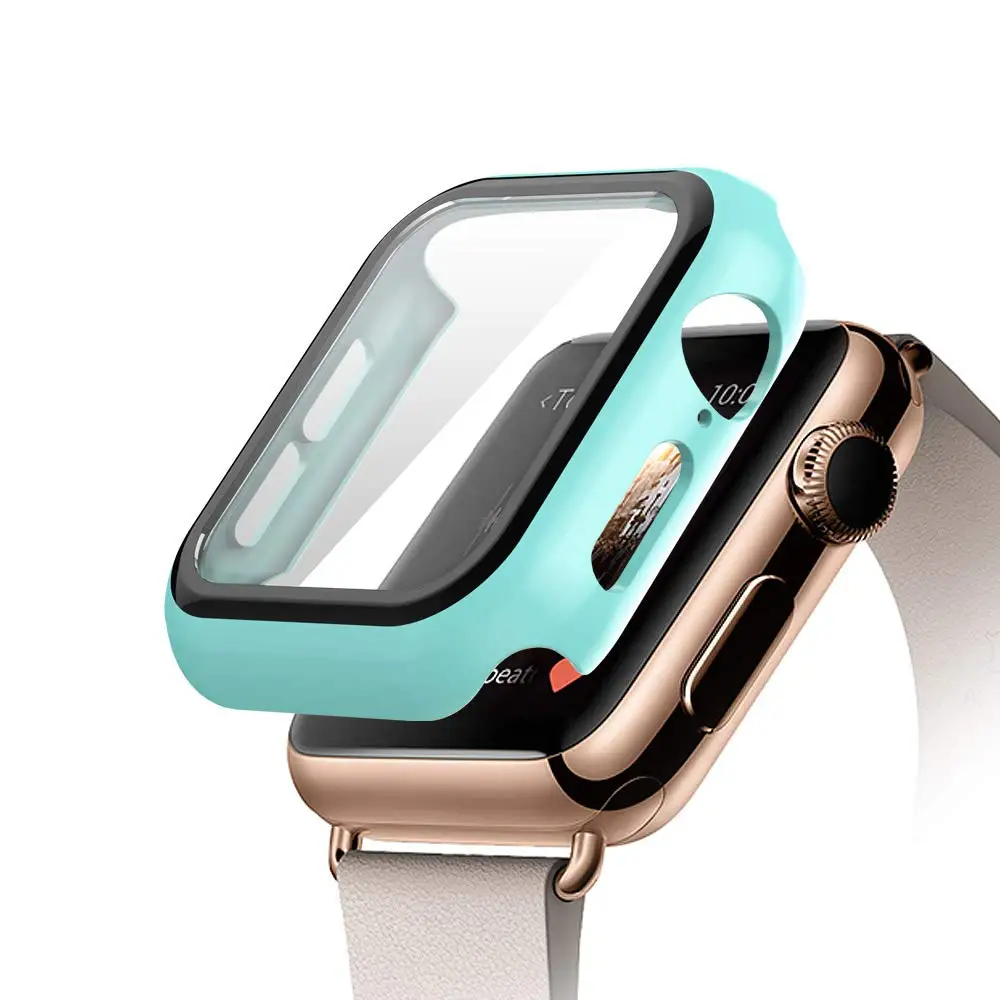 light blue Защитный чехол для apple watch 44 мм 40 мм iWatch 5 4 3 2 1 42 мм 38 мм закаленное стекло+ чехол бампер аксессуары для apple watch - Цвет: light blue