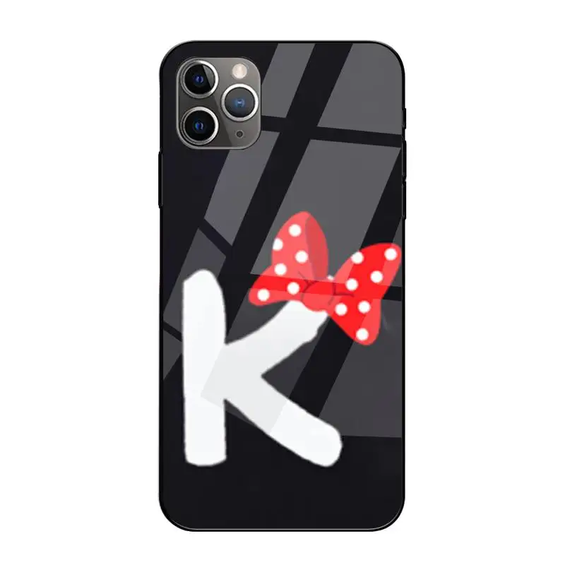 

ZFGHSHYQ Cute Bow Letter A B Couple Phone Case Tempered Glass For Iphone6plus 6S 7 7plus 8 X XS XSmax XR 11 12 Pro Max 12mini