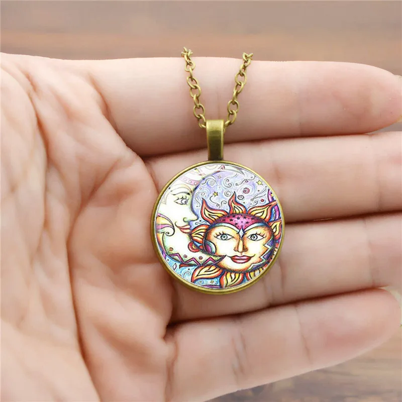 1 шт. Инь Sun Moon круглые стеклянные украшения ожерелье с подвеской в стиле