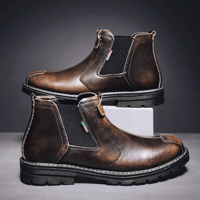 Сезон осень зима классические ботильоны челси из натуральной кожи Мужская обувь