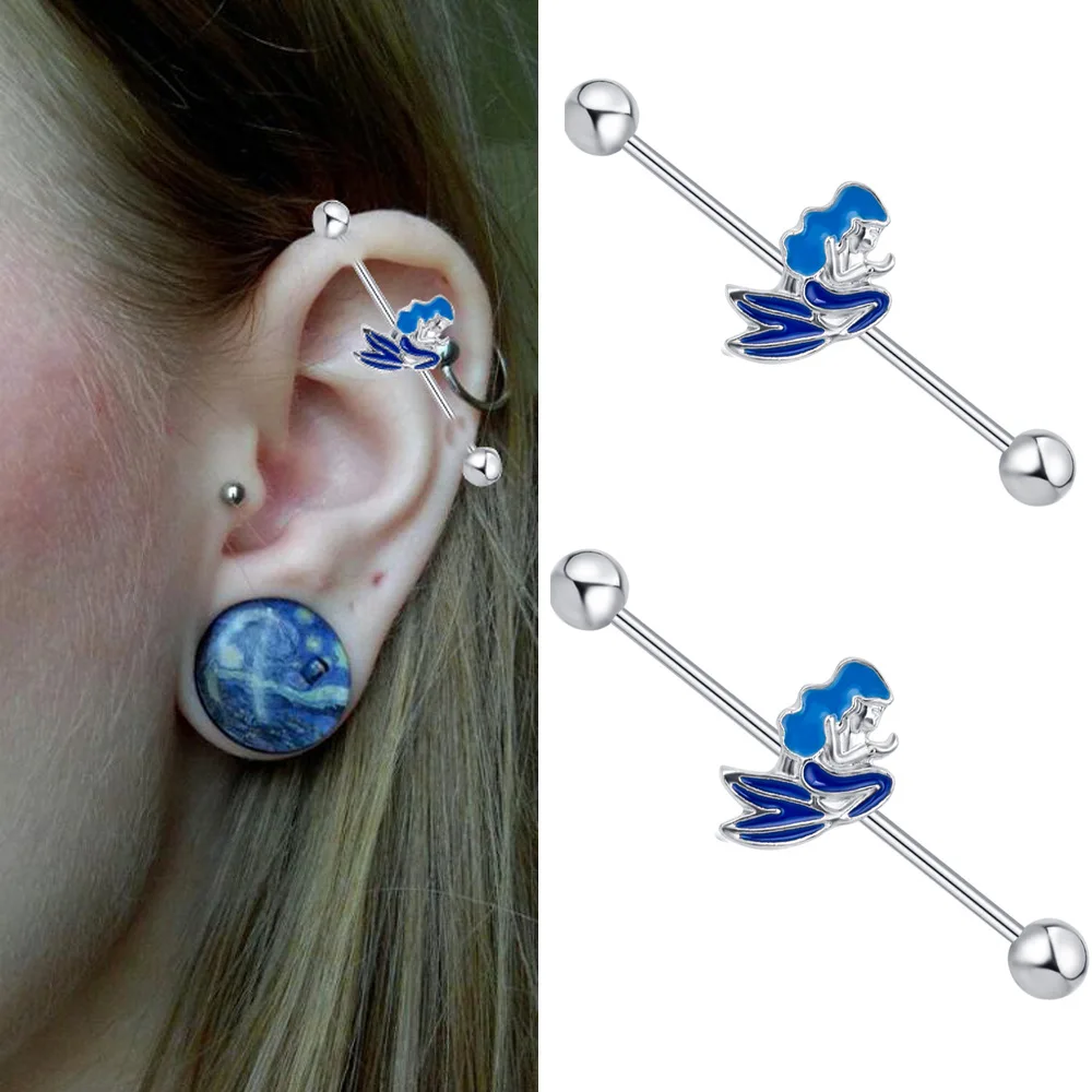 2 шт. модные титановые стальные промышленные хрящи Серьги 48 см длинные штанги