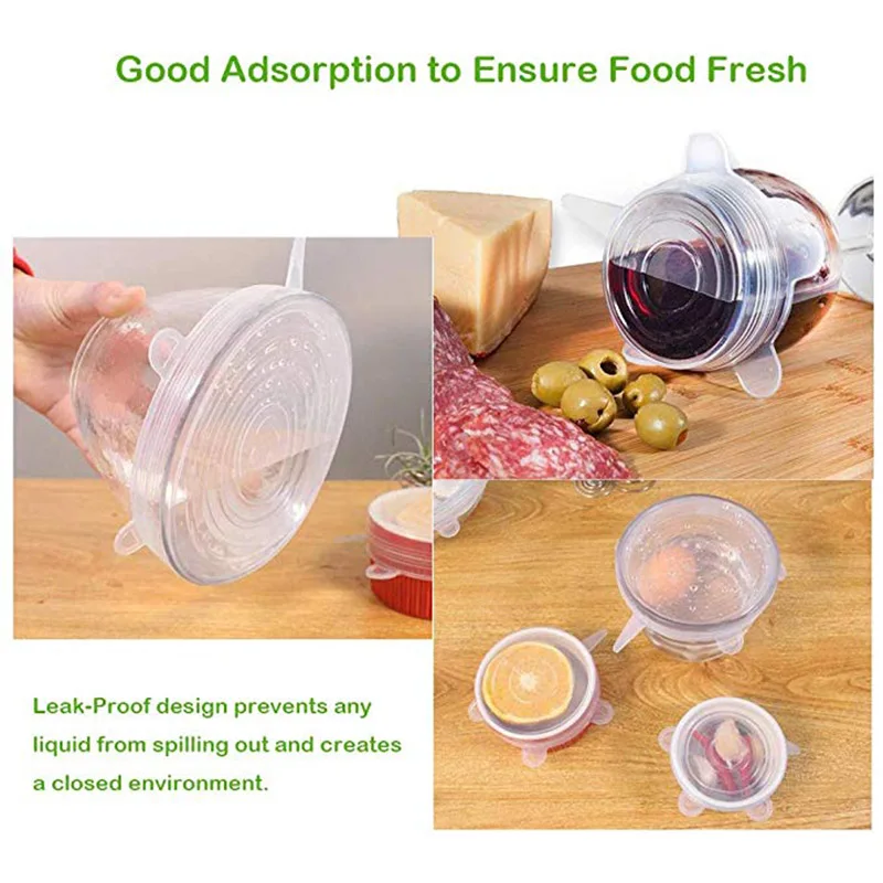 Многоразовые силиконовые растягивающиеся крышки упаковка из 12 крышек различные