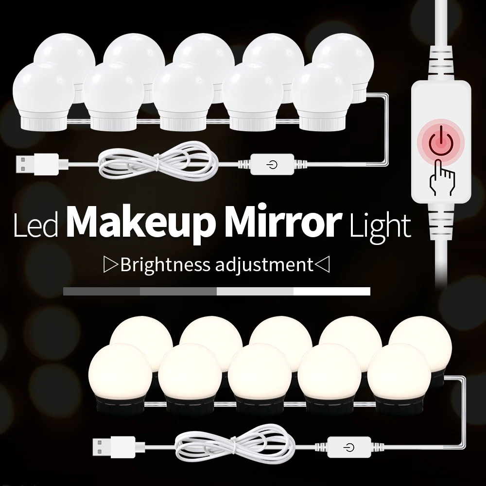 

LED Makeup Mirror Light 5V Cosmetic Lamp USB Wall Lamp Dressing Table Lighting Touch Dimmer Vanity Bulb Bathroom Make Up Light