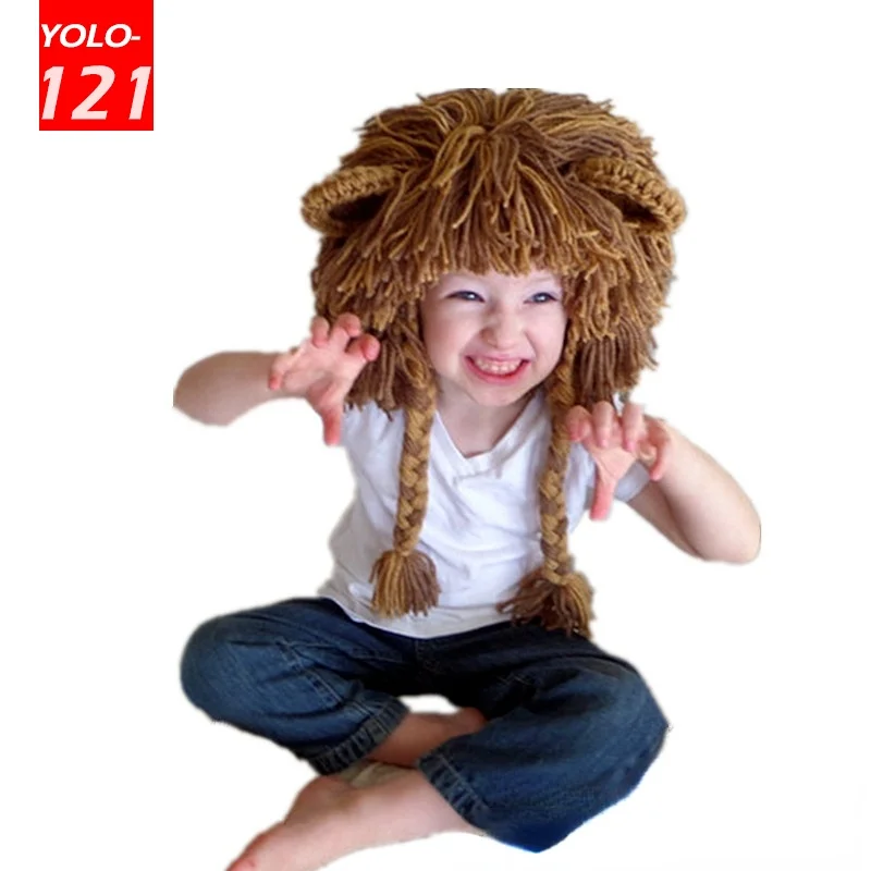 

Handmade Knitted Winter Warm Children's Hat Funny Lion Woolen Hat