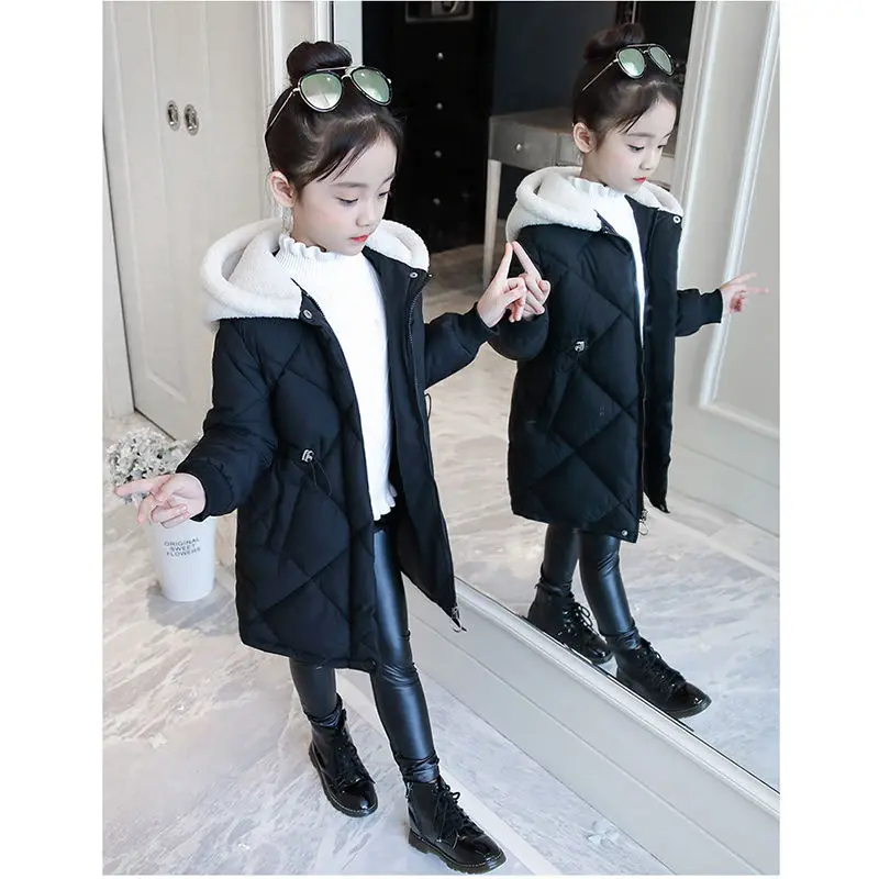 

Teens Girls Winter Color Block Coats Children Long Parkas Padded Cotton Hooded Jacket Girl Long Warm Outfit 4 6 8 9 10 12 Years