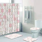 Набор мраморных занавесок для душа 4 шт., розовые, золотые, розовые и серые, s-образные геометрические шестиугольные коврики для ванной комнаты, коврики для туалета, домашний декор