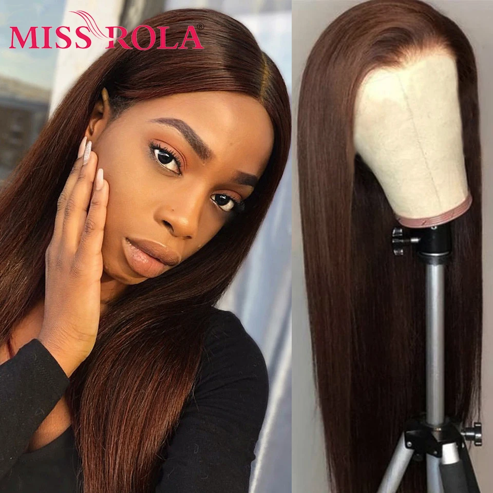 Miss Rola Brazilian 180% Density Staright Hair Wig 4*4 Lace Closure Human Hair Wigs 30# 99J BUG Orange Blonde Remy Pre Plucked