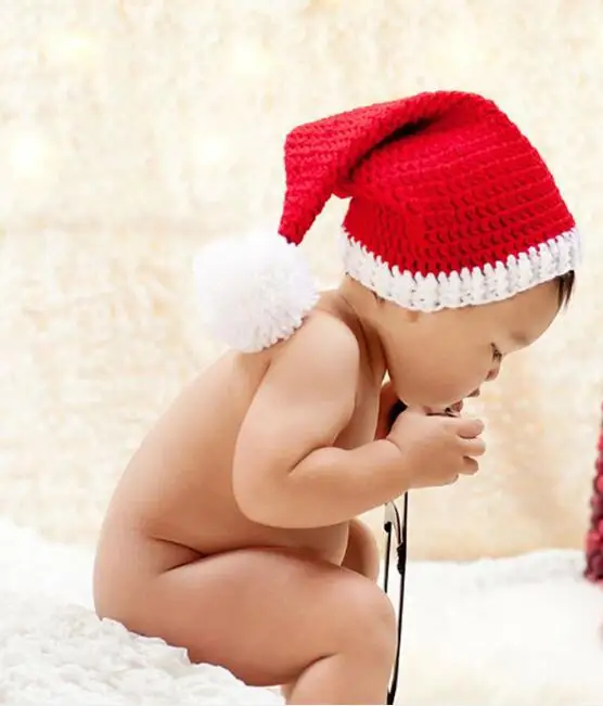 1pc Christmas hat 1 комплект, вязаный костюм «кроше» для новорожденных мальчиков и девочек, наряд для фотосессии с шапочкой, вязаный костюм «Минни» - Цвет: 1pc Christmas hat