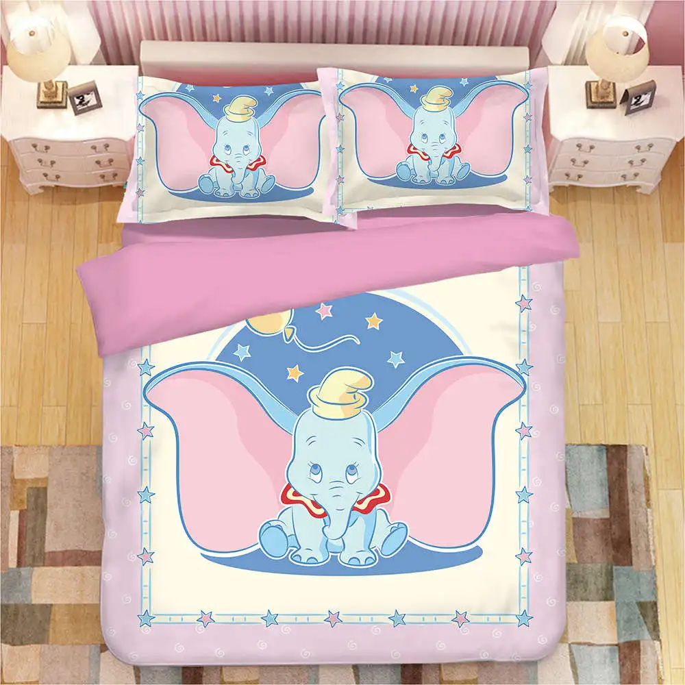 

Disney Cartoon Dumbo Pattern Bedding Set Boys and Girls Bedroom Decoration Pink Blue Duvet Quilt Cover Pillowcase Home Fabric