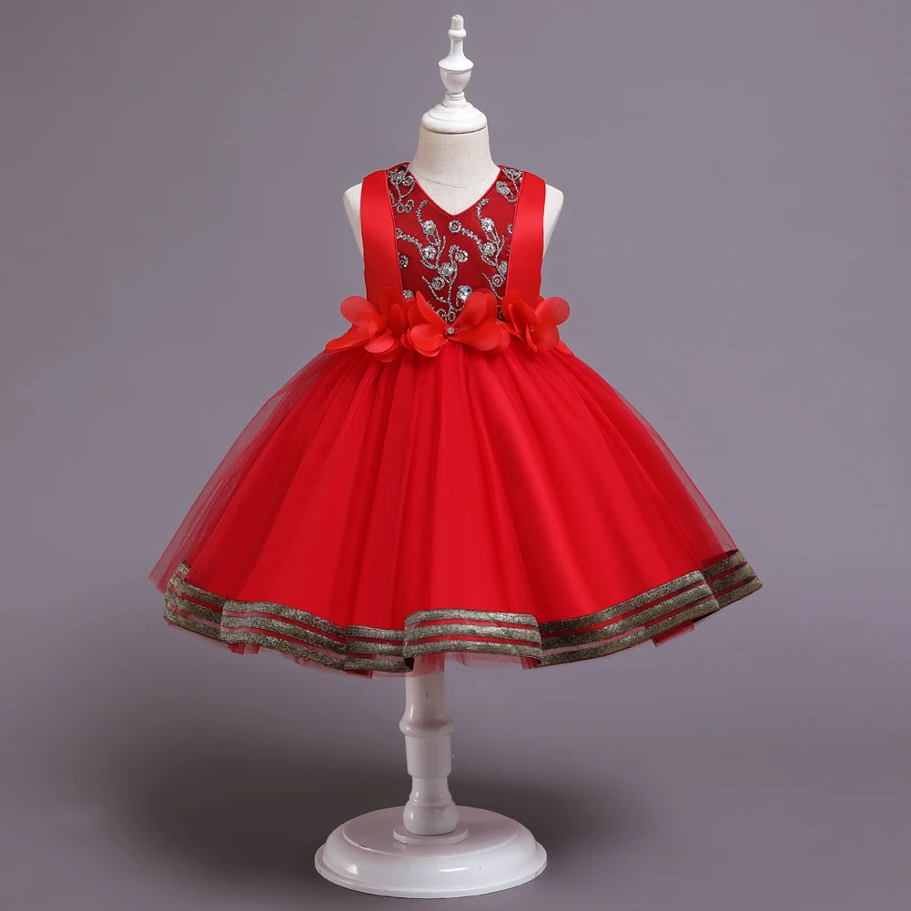 Детское вечернее платье в европейском стиле яркое свадебное с цветами для