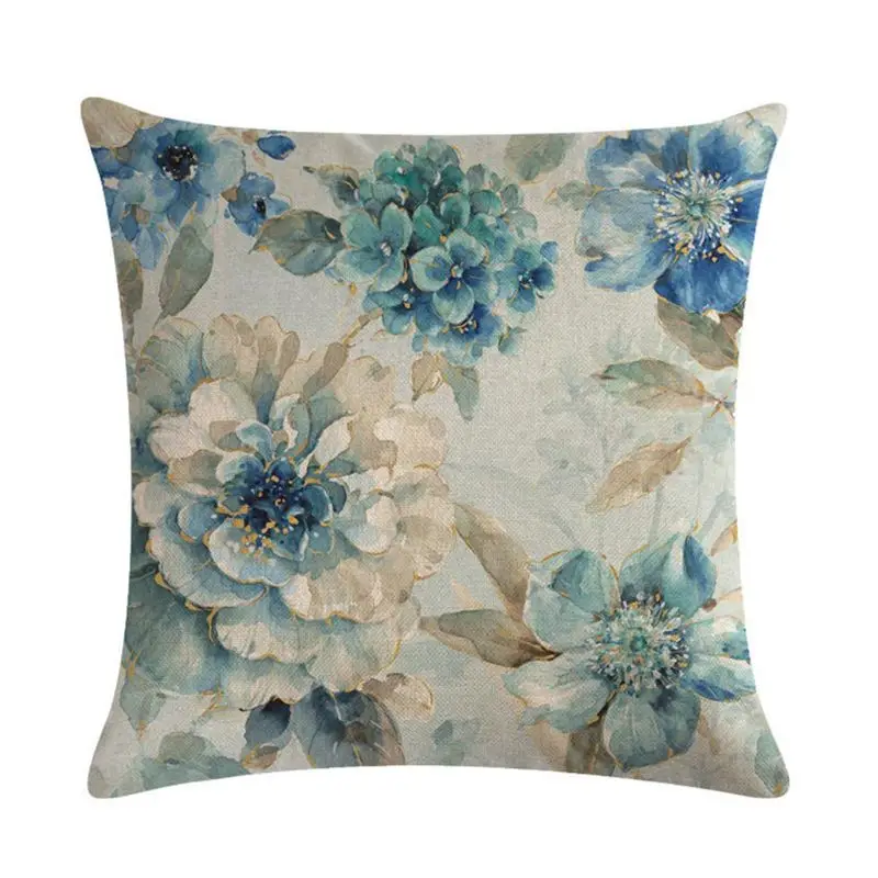 

4pack Oil Painting Throw Pillow Covers Blue Flowers and Birds Decorative Square Outdoor Cushion Cover Pillow Case