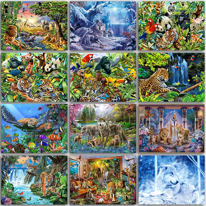 

Набор для алмазной живописи 5D «сделай сам», мозаика из квадратных и круглых страз с изображением животных, пейзажа, Льва, тигра, вышивка крес...