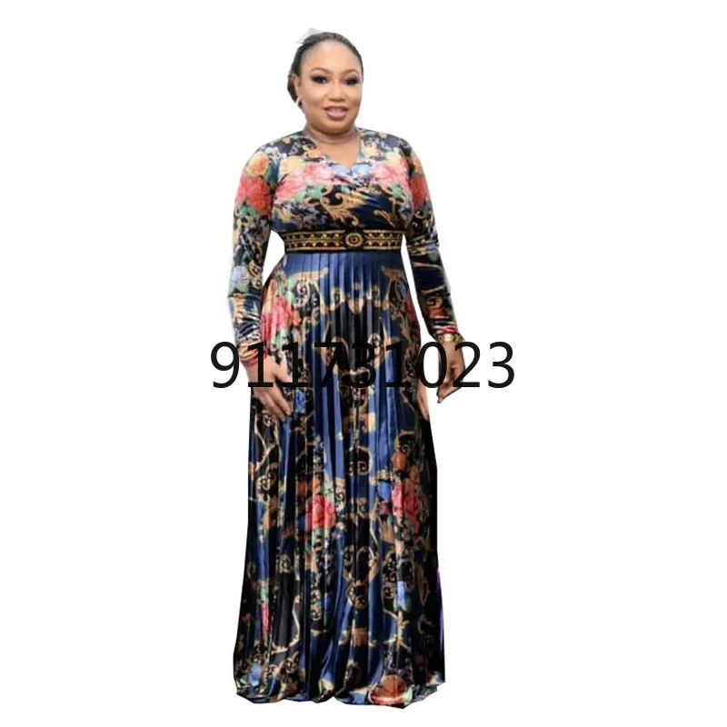 2021 модное женское Платье макси с цветочным принтом и длинным рукавом весна-осень