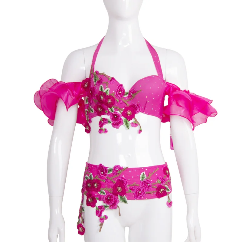 Rose-2pcs set Новая взрослая женские живота Танцы костюм живота Танцы юбка для выступлений на сцене 2/3 шт. бюстгальтер, пояс, юбка дети живота одежда - Цвет: Rose-2pcs set