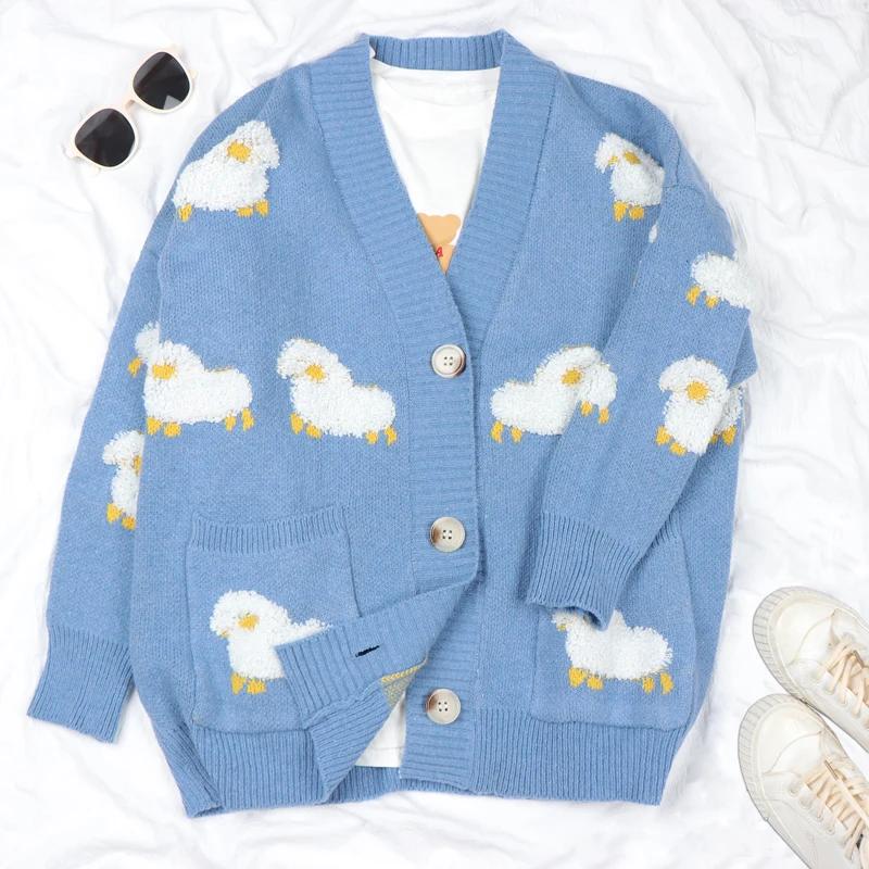 Кардиганы для колледжа вязаный свитер женский зимний плотный пуловер свободный