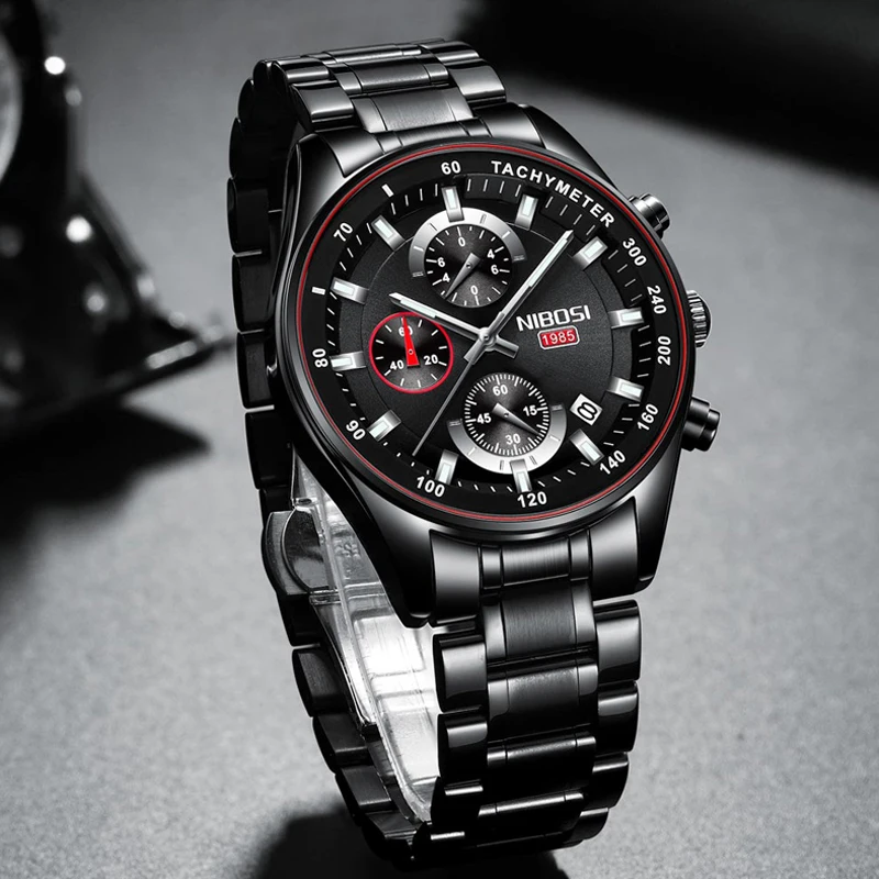 

NIBOSI Watches Men Stainless Steel Band Luminous Waterproof Chronograph Quartz Wristwatch Clock Male Fashion Relogio Masculino
