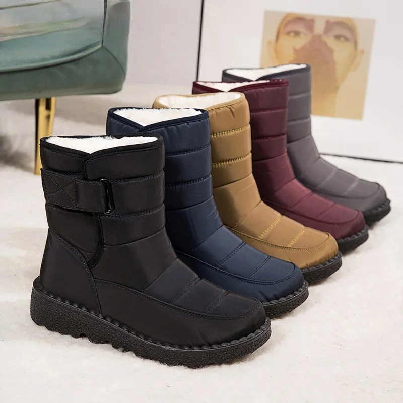

2021 New Winter High-top Plush Boots Water Proof Hook Loop Plus Velvet Women Shoes Long Tube Outdoor Snow Boots