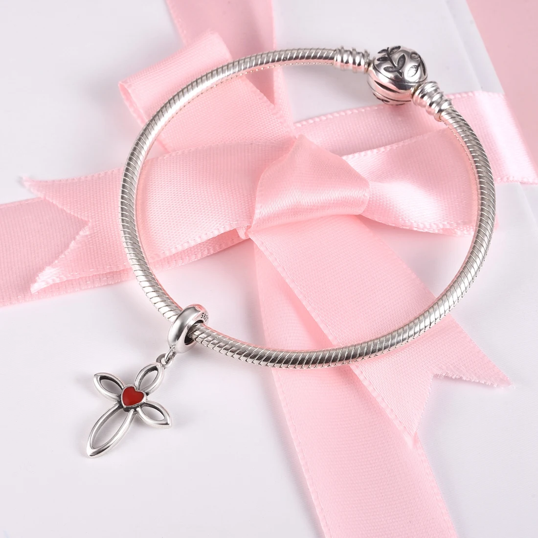 DALARAN Silver Cross Red Heart Pendants Charms Fit Bracelets Bangles DIY Jewelry 925 Women 2019 Hot Sale |