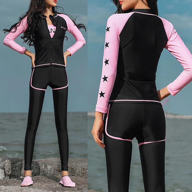 

Hot Diving Suit Female 5pcs/set Suit Long-sleeve Trousers Snorkeling Swimsuit Surf Suit for Women Girls MVI-ing