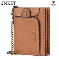 jnket new retro rfid blocking wallet mens cow leather chain wallet short wallet money clip card holder wallet notecase