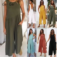 loose solid women jumpsuit causal sleeveless backless pocket luxury sexy ladies jumpsuits 2020 plus size women summer overalls