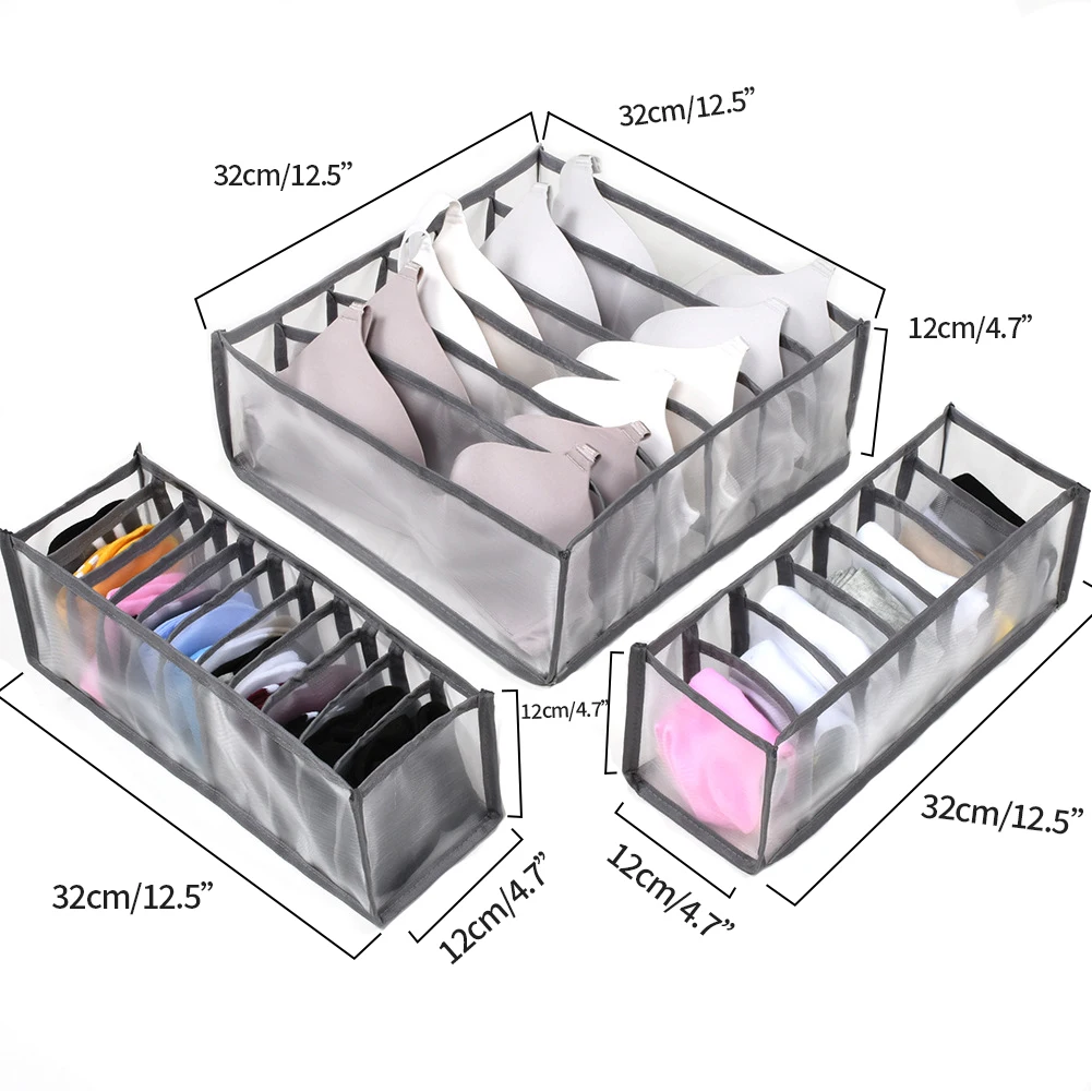 

3PCS Dormitory Closet Organizer For Socks Home Separated Underwear Storage Box 11 Grids Bra Organizer Foldable Drawer Organizer