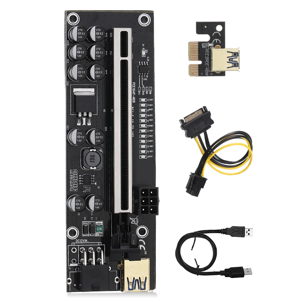 

Latest Upgrade PCIE Riser 011 PRO 10 Capacitance 6Pin Super Stable PCI Express 16X Riser Video Card Extender For Bitcoin Mining