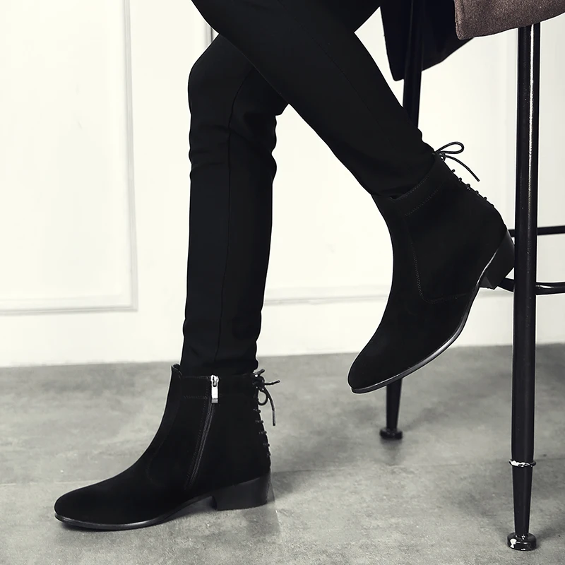 Замшевые Кожаные мужские ботинки Зимние ботильоны модная обувь на молнии