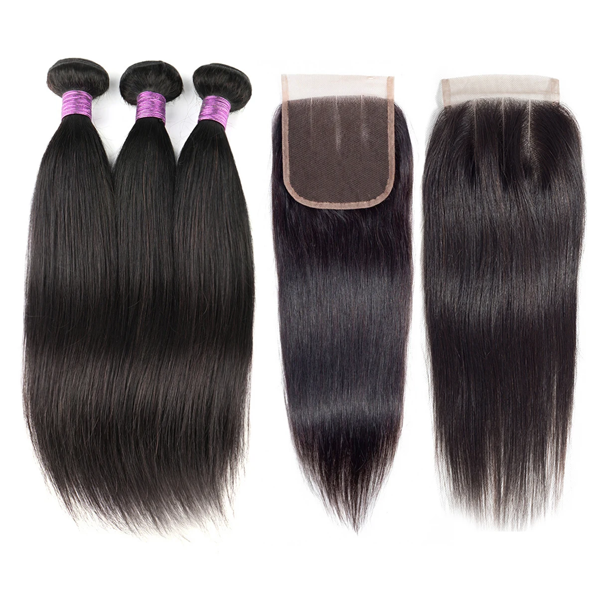 

Bliss 3+1 Straight Hair Bundles with Closure 8A Brazilian Remy Human Hair Bundles Weave Extensions Hair 3 Bundles with Closure
