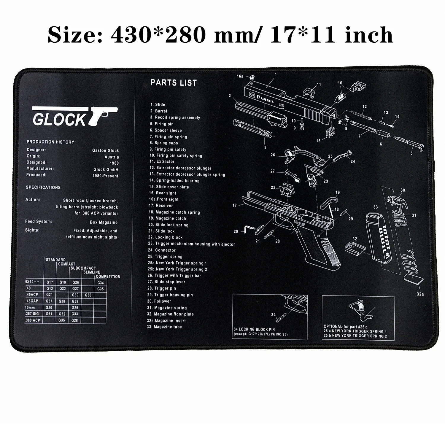 Glock Водостойкий пистолет резиновый коврик для чистки Glock 1911 Beretta HK USP SIG P226 AR15 AK47 Remington с армирующими частями список коврик для верстака - Цвет: Glock