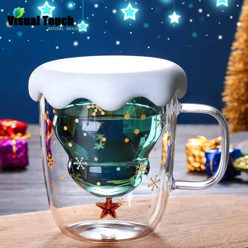 Милая Рождественская елка кружка с двойными стенками стеклянные кофейные чашки