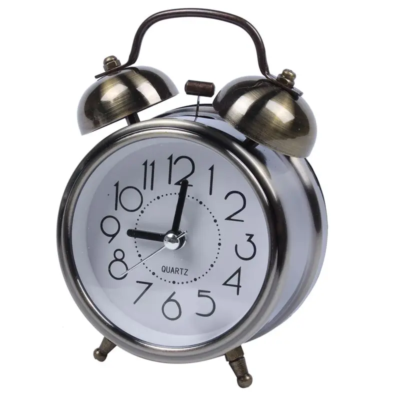 Classic Retro Silent Non Ticking Quartz Double Twin Bell Alarm Clock Movement Bedside WIth Night Light And Loud Battery Op | Дом и сад